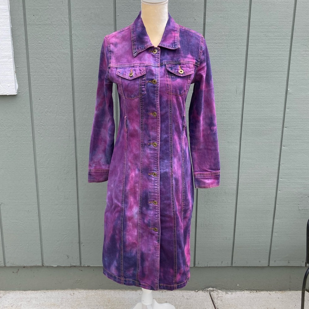 Dyed vintage denim long jean jacket - Picture 10 of 16